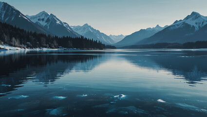 Wall Mural - illustration of mountains and lakes in winter