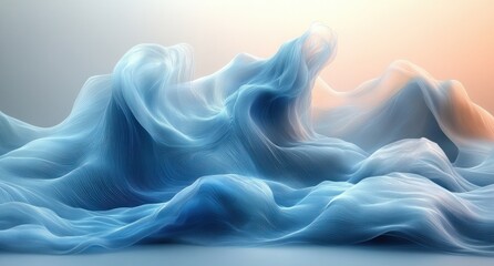 Poster - Minimalist Abstract Blue Wave Flowing Lines Soft Light Design