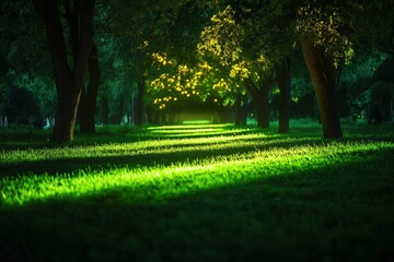 Wall Mural - Sunlit Path Through A Lush Green Tree Lined Avenue