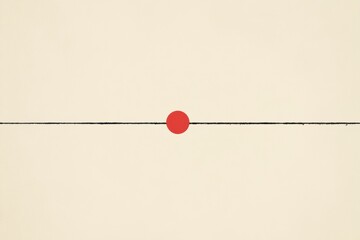 Poster - Red circle placed centrally on a thin black line against a soft beige background creating a minimalist art effect. Generative AI