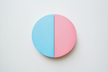 Aufkleber - Unique round divided decoration with blue and pink halves on a plain background creating a striking visual contrast. Generative AI