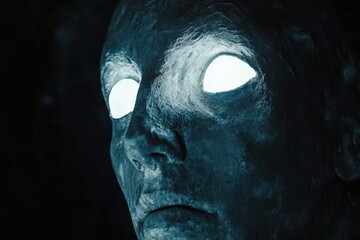 Poster - Glowing Eyes Dark Stone Face Sculpture