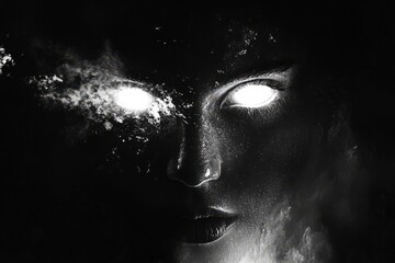 Poster - A Dark Feminine Face Emerging From Dust