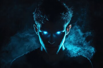 Sticker - Glowing Eyes Man Enveloped In Blue Smoke