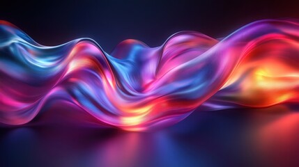 Poster - Futuristic Abstract Design with Iridescent Metal Curves and Soft Neon Lighting on Dark Background