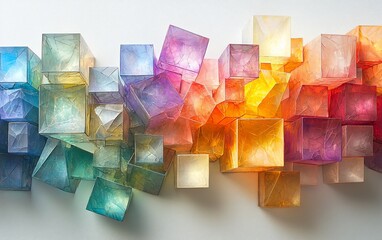 Poster - Abstract colorful translucent cubes art installation.