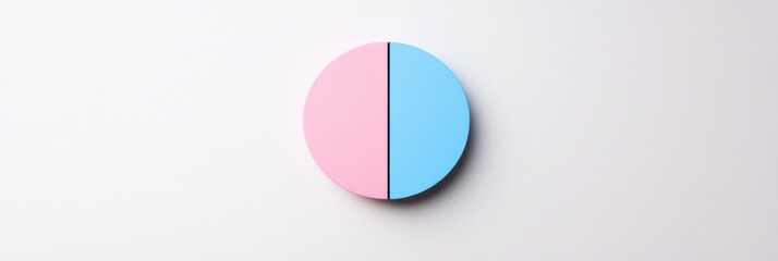 Poster - Circular object divided into pink and blue halves on a plain background with soft shadows. Generative AI