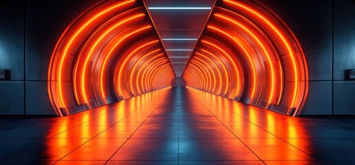Poster - Futuristic Corridor Neon Lights Cyberpunk Aesthetic Dark Warehouse Grunge Scene