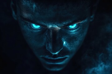 Poster - A Close Up Of A Man With Glowing Blue Eyes