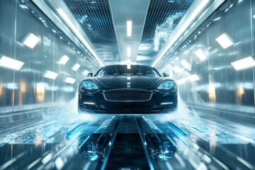 Wall Mural - Futuristic Car Speeding Through Neon Tunnel