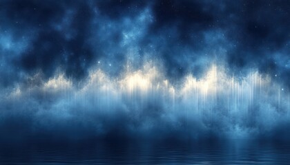 Poster - Modern Abstract Art with Metallic Stripes and Soft Lighting in Blue and Silver Palette