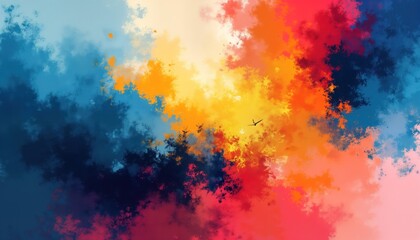 Aufkleber - Abstract colorful artwork. Dynamic mix of vibrant colors. Impressionistic style. Dry brush texture evokes energy, movement. Modern design. Suitable for posters wallpapers. Suggests sky at sunset