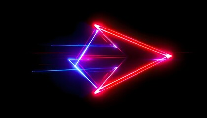 Aufkleber - An abstract arrow shape created by vibrant red and blue light streaks, set against a dark background