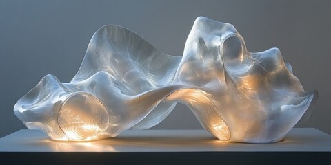 Aufkleber - Abstract Glass Waves Sculpture Soft Light Modern Art