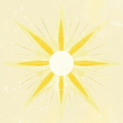 Poster - Bright yellow sun symbol with rays set against a light background created for an artistic and inspirational effect. Generative AI