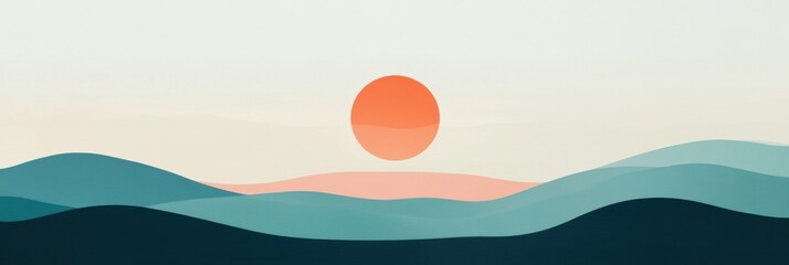 Aufkleber - Vibrant sunset over rolling hills creating a serene landscape in soft pastel colors at dusk. Generative AI
