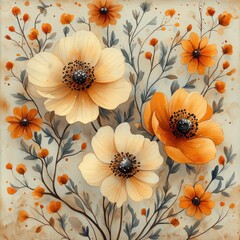 Poster - Seamless Abstract Floral Pattern with Dragonfly Wildflowers Plants Watercolor Design Elements for Textile Wallpaper Background
