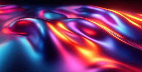 Poster - Iridescent Metal Curves Displaying Futuristic Reflections and Depth on Black Background