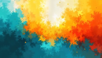 Aufkleber - Abstract artwork features vibrant colors, fluid patterns. Colorful mix of orange yellow, teal shades. Modern, dynamic design for wallpaper print. Stylish artistic illustration. Creative abstract