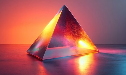 Poster - Futuristic Glossy Geometric Shape with Colorful Reflection and Iridescent Surface in Minimalist Design