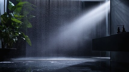 Wall Mural - Serene Rainfall Shower, Modern Bathroom Design, Tranquil Ambiance