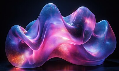 Aufkleber - futuristic abstract sculpture with neon lights on black background 3d render