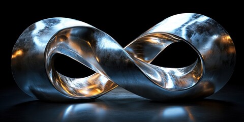 Poster - Futuristic Abstract Sculpture of Metallic Ribbons in Modern Minimalism Style