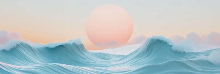 Leinwandbilder - Vibrant sunset over gentle ocean waves creates a serene atmosphere at twilight near a quiet shoreline. Generative AI