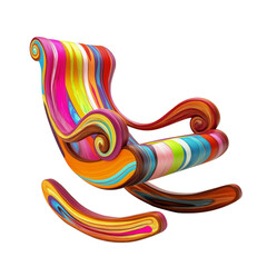 Poster - A modern abstract rocking chair with a vibrant multicolored swirling design is shown against a white background.
