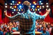 © kornc - A speaker engages an audience with enthusiasm under bright lights in a vibrant theater setting, creating an energetic atmosphere.