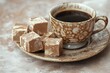 © VolumeThings - Delicious marble halva and a coffee cup on a bright surface