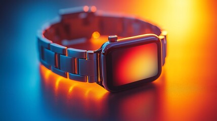 Poster - Smartwatch with metal band on colorful background.