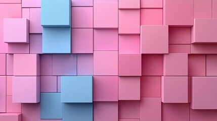 Wall Mural - Pink and blue cubes in a geometric pattern creating a modern abstract background texture