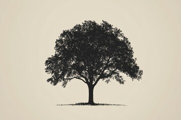 Poster - Silhouette of a large tree with a detailed canopy on a plain background in a calm setting. Generative AI