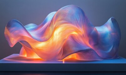 Poster - Futuristic Abstract Sculpture with Flowing Ribbons Gradient in Blue and Purple Ambient Lighting