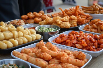 Poster - Korean snack assortment fried chicken fish cake rice cakes and more