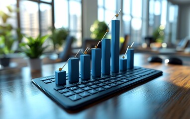 Poster - Upward trending bar graph on keyboard.
