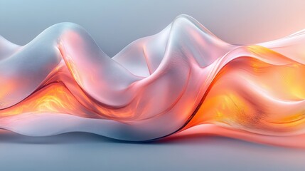 Poster - Serene Abstract Design with Flowing Waves and Iridescent Glass Effect in 3D Rendering