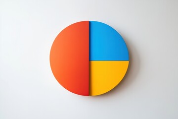 Fototapete - Colorful geometric design featuring a pie chart with blue, red, and yellow sections on a minimalist wall. Generative AI