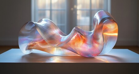 Aufkleber - Iridescent Fluid Abstract Sculpture Minimalist Design 3D Render Colors Refraction Transparent Curves Light Reflection