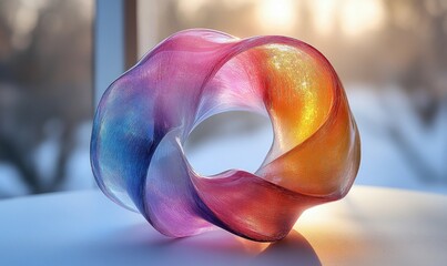 Aufkleber - Colorful Transparent Ring Sculpture 3D Render Modern Abstract Art Soft Pastel Gradients Light Refraction Minimalist Design