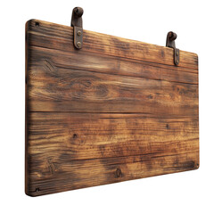 Leinwandbilder - A rustic wooden signboard with metal hangers suitable for various display purposes.  The aged wood texture is prominently featured.