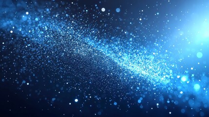 Poster - Dark Blue Abstract Background, a captivating digital scene featuring shimmering blue particles, deep depths, and intricate lines and grids, evoking a sense of depth and mystery.