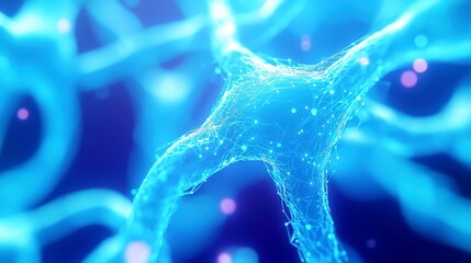 Poster - Abstract digital blue network connection, 3D rendering, showcasing intricate lines and nodes, creating a sense of depth and technological advancement, ideal for tech-themed visuals.