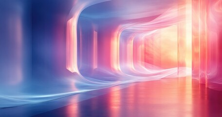 Futuristic Abstract Glass Shapes with Blue and Purple Lights on Black Background