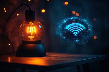 Poster - illuminated globe lamp with glowing wifi symbol, creating a warm, inviting atmosphere.