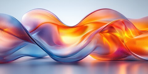 Poster - Iridescent Abstract Glass Sculpture Flowing Curves 3D Render