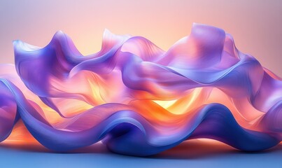 Poster - Futuristic Abstract Sculpture Flowing Ribbons Gradient Blue Purple