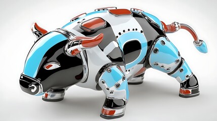 Wall Mural - Chrome Robotic Bull  Blue and Black Metal Cow   D Render