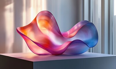 Leinwandbilder - Minimalist Abstract Curves 3D Render Smooth Shapes Ambient Light Blue Purple Gradient